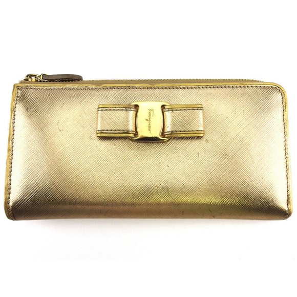 Salvatore Ferragamo wallet Vala ribbon leather Authentic used